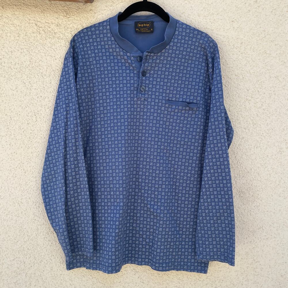 bip bip Italy Blue Long Sleeve Henley Pajama Shirt Mens Size IT 54/US M